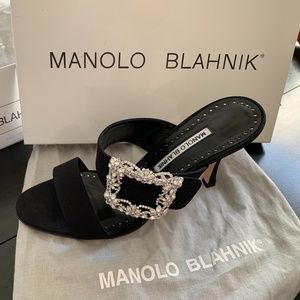 Black gable jewel Manolo Blahnik heels